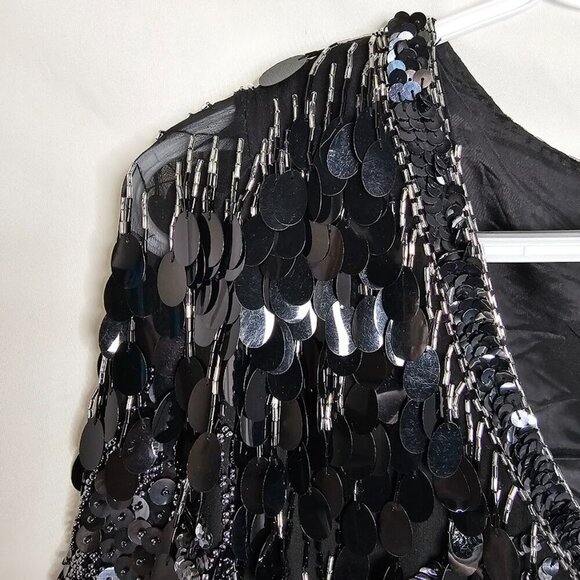 Vtg OLEG CASSINI Silk Dress BLACK Beaded size 10 Great Gatsby Cocktail Evening - Picture 5 of 13